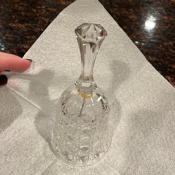 Vintage 7” Clear Crystal Glass Hand Held Etched Bell - Picture 7 of 15